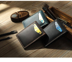 Handmade Blue Leather Mens License Wallet Personalize Bifold License Card Wallets for Men - iwalletsmen