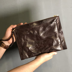 Handmade Leather Mens Small Envelope CLutch Bag Clutch Wallets Wristlet Bag For Men - iwalletsmen