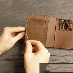 Handmade Leather Mens Trifold Billfold Wallet Key Wallet Brown Slim Key Holder Wallet for Men - iwalletsmen