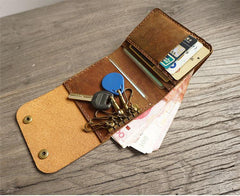 Handmade Leather Mens Trifold Billfold Wallet Key Wallet Brown Slim Key Holder Wallet for Men - iwalletsmen