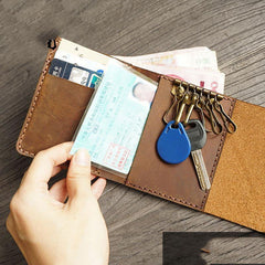 Handmade Leather Mens Trifold Billfold Wallet Key Wallet Brown Slim Key Holder Wallet for Men - iwalletsmen