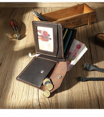 Handmade Coffee Leather Mens Trifold Billfold Wallet Personalize Trifold Small Wallets for Men - iwalletsmen