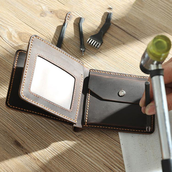 Handmade Coffee Leather Mens Trifold Billfold Wallet Personalize Trifold Small Wallets for Men - iwalletsmen