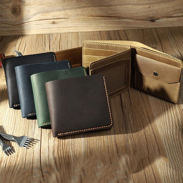 Handmade Leather Mens Trifold Billfold Wallet Personalize Trifold Small Wallets for Men - iwalletsmen