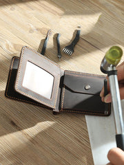 Handmade Coffee Leather Mens Trifold Billfold Wallet Personalize Trifold Small Wallets for Men - iwalletsmen