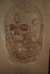 Handmade Leather Skull and Buddha Tooled Mens billfold Wallet Cool Leather Card Wallet Slim Wallet for Men - iwalletsmen