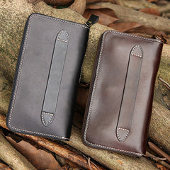 Handmade Leather Tooled Relief Skull Long Wallet Cool Skull Zipper Clutch Wristlet Wallet for Men