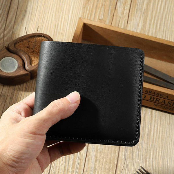 Handmade Black Leather Trifold Billfold Wallet Personalized Mens Trifold Wallets for Men - iwalletsmen