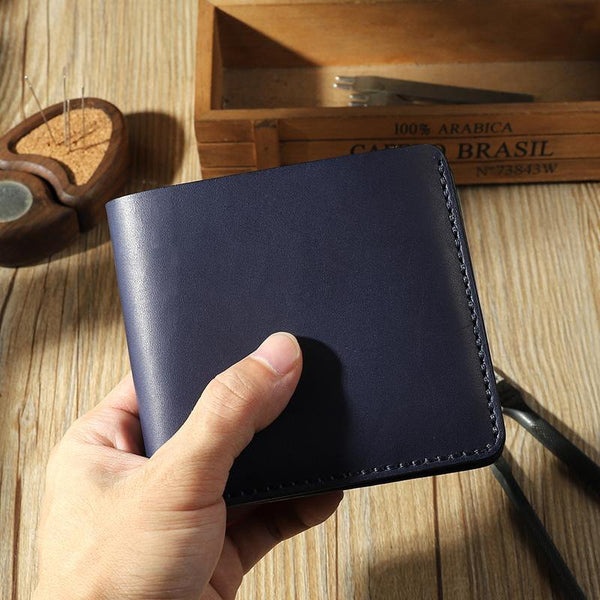 Handmade Blue Leather Trifold Billfold Wallet Personalized Mens Trifold Wallets for Men - iwalletsmen