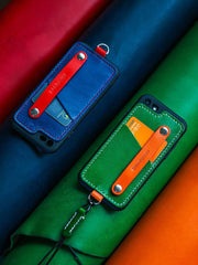 Handmade Blue Leather iPhone SE2 SE Case with Card Holder CONTRAST COLOR iPhone SE Leather Case - iwalletsmen