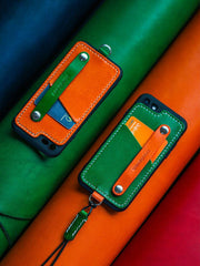 Handmade Orange Leather iPhone SE2 SE Case with Card Holder CONTRAST COLOR iPhone SE Leather Case - iwalletsmen