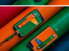 Handmade Green Leather iPhone SE2 SE Case with Card Holder CONTRAST COLOR iPhone SE Leather Case - iwalletsmen