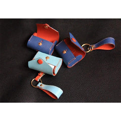 Handmade Light Blue Leather AirPods Case with Keyring Leather AirPods Case Airpod Case Cover - iwalletsmen