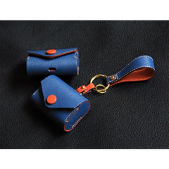 Handmade Light Blue Leather AirPods Case with Keyring Leather AirPods Case Airpod Case Cover - iwalletsmen