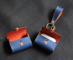 Handmade Light Blue Leather AirPods Case with Keyring Leather AirPods Case Airpod Case Cover - iwalletsmen