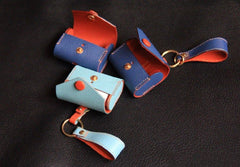Handmade Light Blue Leather AirPods Case with Keyring Leather AirPods Case Airpod Case Cover - iwalletsmen