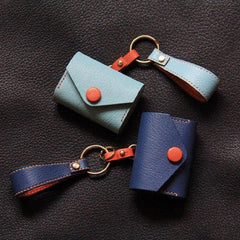 Handmade Light Blue Leather AirPods Case with Keyring Leather AirPods Case Airpod Case Cover - iwalletsmen