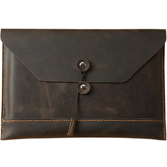 Handmade Black Mens Clutch A4 Envelope File Bag Personalized Black Leather Folder Purse for Men - iwalletsmen