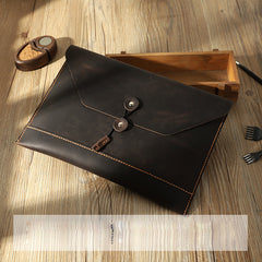 Handmade Black Mens Clutch A4 Envelope File Bag Personalized Black Leather Folder Purse for Men - iwalletsmen