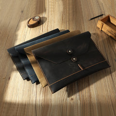 Handmade Coffee Mens Clutch A4 Envelope File Bag Personalized Coffee Leather Folder Purse for Men - iwalletsmen