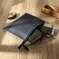 Handmade Mens Slim Clutch Purse Folder Purse Personalized Black Leather Envelope Bag for Men - iwalletsmen