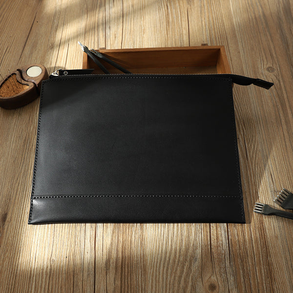 Handmade Mens Slim Clutch Purse Folder Purse Personalized Black Leather Envelope Bag for Men - iwalletsmen