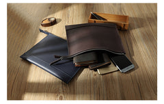 Handmade Mens Slim Clutch Purse Folder Purse Personalized Black Leather Envelope Bag for Men - iwalletsmen