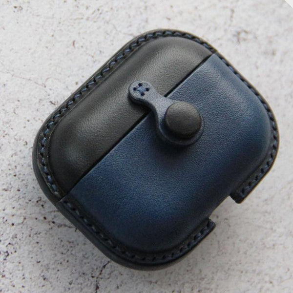 Handmade Navy&Black Leather AirPods Pro Case Leather AirPods Case Airpod Case Cover - iwalletsmen