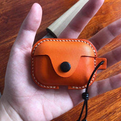 Handmade Orange Leather AirPods Pro Case Leather AirPods Case Airpod Case Cover - iwalletsmen