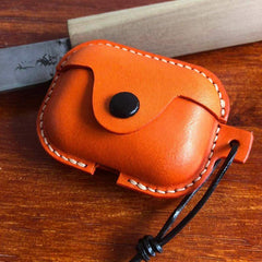 Handmade Orange Leather AirPods Pro Case Leather AirPods Case Airpod Case Cover - iwalletsmen