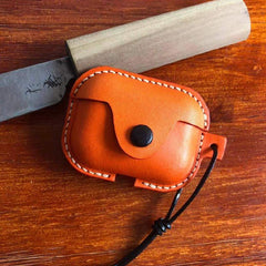 Handmade Orange Leather AirPods Pro Case Leather AirPods Case Airpod Case Cover - iwalletsmen