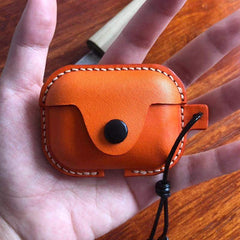 Handmade Orange Leather AirPods Pro Case Leather AirPods Case Airpod Case Cover - iwalletsmen
