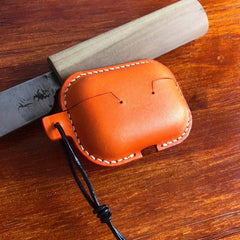 Handmade Orange Leather AirPods Pro Case Leather AirPods Case Airpod Case Cover - iwalletsmen