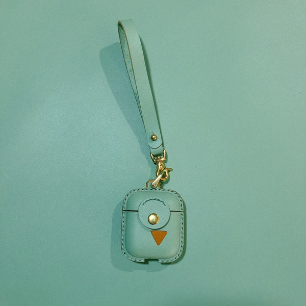 Handmade Green Leather AirPods 1,2 Cases with Wristlet Strap Leather AirPods Cases Airpod Case Cover - iwalletsmen