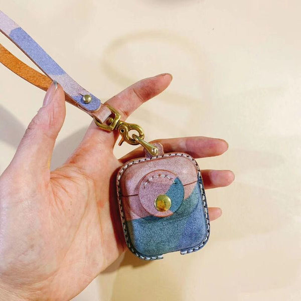 Handmade Camouflage Leather AirPods 1,2 Cases with Wristlet Strap Leather AirPods Cases Airpod Case Cover - iwalletsmen