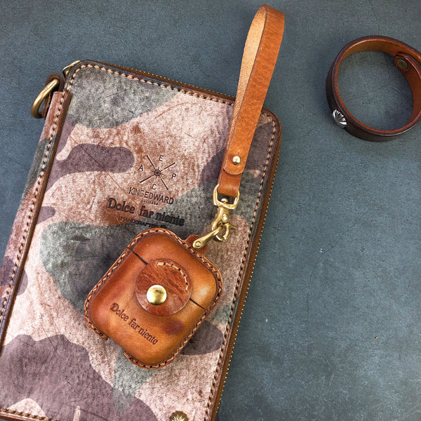 Handmade Brown Leather AirPods 1,2 Cases with Wristlet Strap Leather AirPods Cases Airpod Case Cover - iwalletsmen