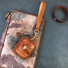 Handmade Black Leather AirPods 1,2 Cases with Wristlet Strap Leather AirPods Cases Airpod Case Cover - iwalletsmen