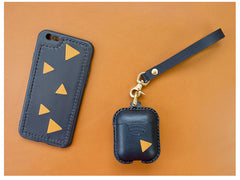 Handmade Black Leather AirPods 1,2 Cases with Wristlet Strap Leather AirPods Cases Airpod Case Cover - iwalletsmen