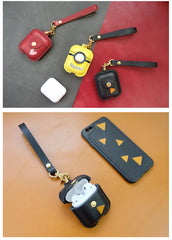 Handmade Camouflage Leather AirPods 1,2 Cases with Wristlet Strap Leather AirPods Cases Airpod Case Cover - iwalletsmen