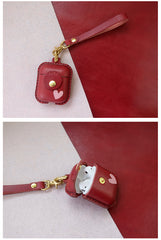 Handmade Green Leather AirPods 1,2 Cases with Wristlet Strap Leather AirPods Cases Airpod Case Cover - iwalletsmen