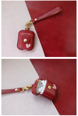 Handmade Red Leather AirPods 1,2 Case with Wristlet Strap Leather AirPods Case Airpod Case Cover - iwalletsmen