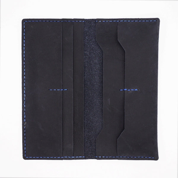 Handmade Slim Blue Leather Mens Bifold Long Wallet Lots Cards Long Wallet for Men - iwalletsmen