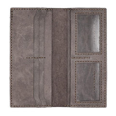 Handmade Slim Checkbook Wallet Khaki Leather Mens Bifold Long Wallet Lots Cards Long Wallet for Men - iwalletsmen