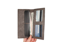 Handmade Slim Checkbook Wallet Leather Mens Bifold Long Wallet Lots Cards Long Wallet for Men - iwalletsmen
