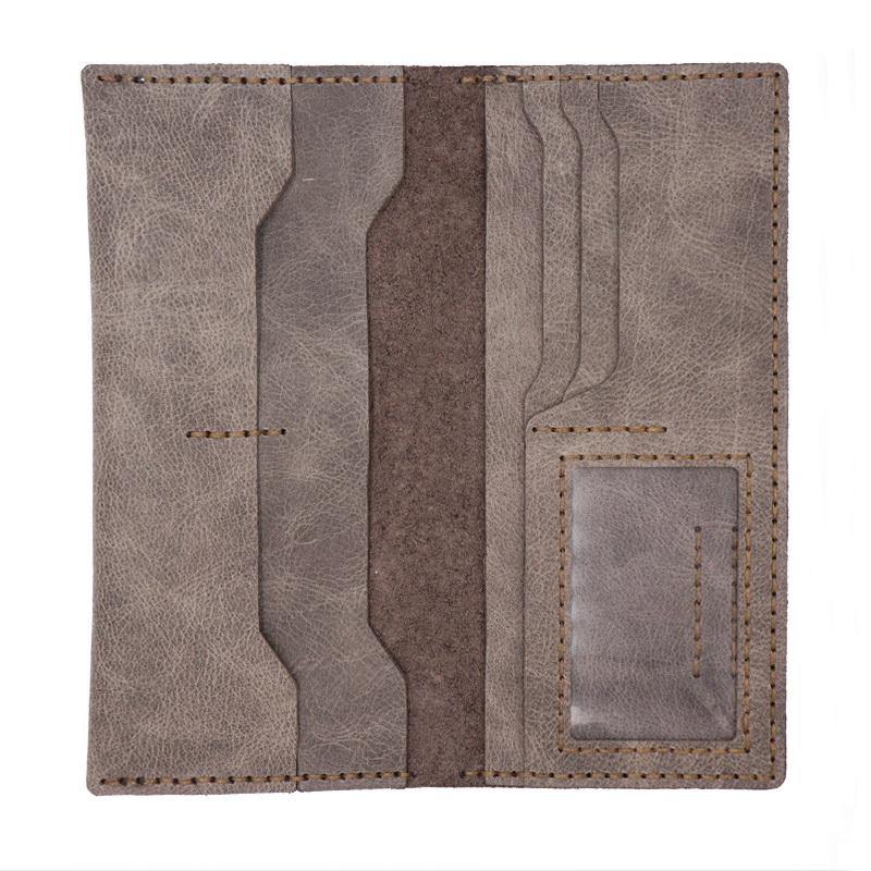 Handmade Slim Leather Mens Bifold Long Wallet Checkbook Wallet Lots Cards Long Wallet for Men - iwalletsmen