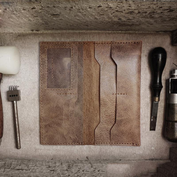 Handmade Slim Leather Mens Bifold Long Wallet Checkbook Wallet Lots Cards Long Wallet for Men - iwalletsmen