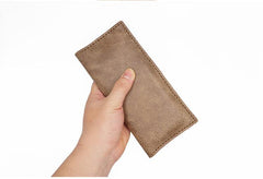 Handmade Slim Leather Mens Bifold Long Wallets Checkbook Wallet Lots Cards Long Wallet for Men - iwalletsmen