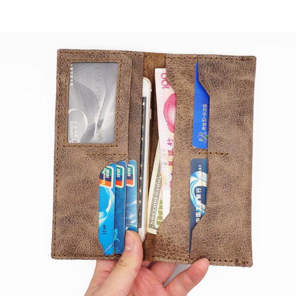 Handmade Slim Leather Mens Bifold Long Wallets Checkbook Wallet Lots Cards Long Wallet for Men - iwalletsmen