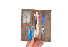 Handmade Slim Leather Mens Bifold Long Wallets Checkbook Wallet Lots Cards Long Wallet for Men - iwalletsmen
