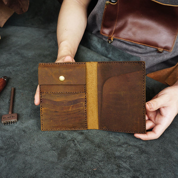 Handmade Slim Leather Mens Bifold Travel Wallets Passport Wallet Long Wallet for Men - iwalletsmen